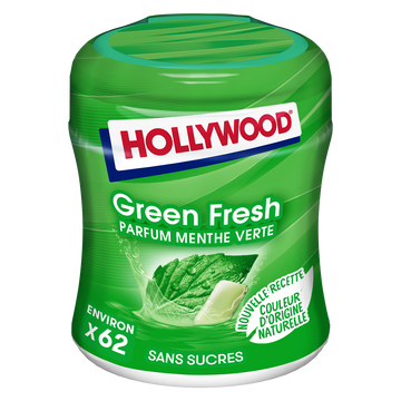 Chewing gum sans sucres greenfresh HOLLYWOOD, boîte de 87g
