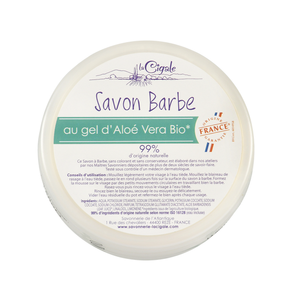 Savon à barbe au gel d'aloe vera bio LA CIGALE, 150g