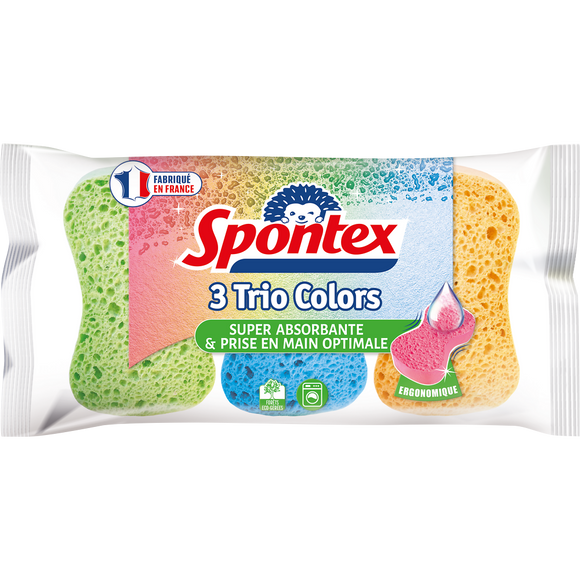 Éponges ergonomiques Trio Colors SPONTEX, x3