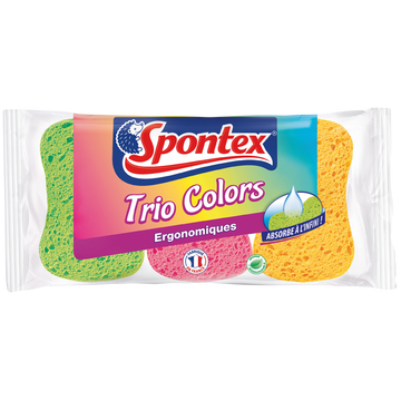 Éponges ergonomiques Trio Colors SPONTEX, x3
