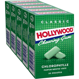 Chewing gum à la chlorophylle HOLLYWOOD Regular dragées, 5x28g
