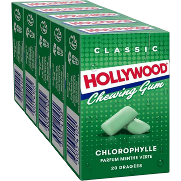 Chewing gum à la chlorophylle HOLLYWOOD Regular dragées, 5x28g