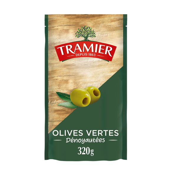 Olives Vertes Dénoyautées TRAMIER - sachet 320g