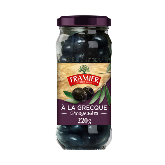 Olives Noires Grecques Dénoyautées TRAMIER, bocal 220g
