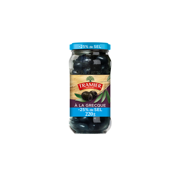 Olives Noires Grecques -25% de Sel TRAMIER - bocal 220g