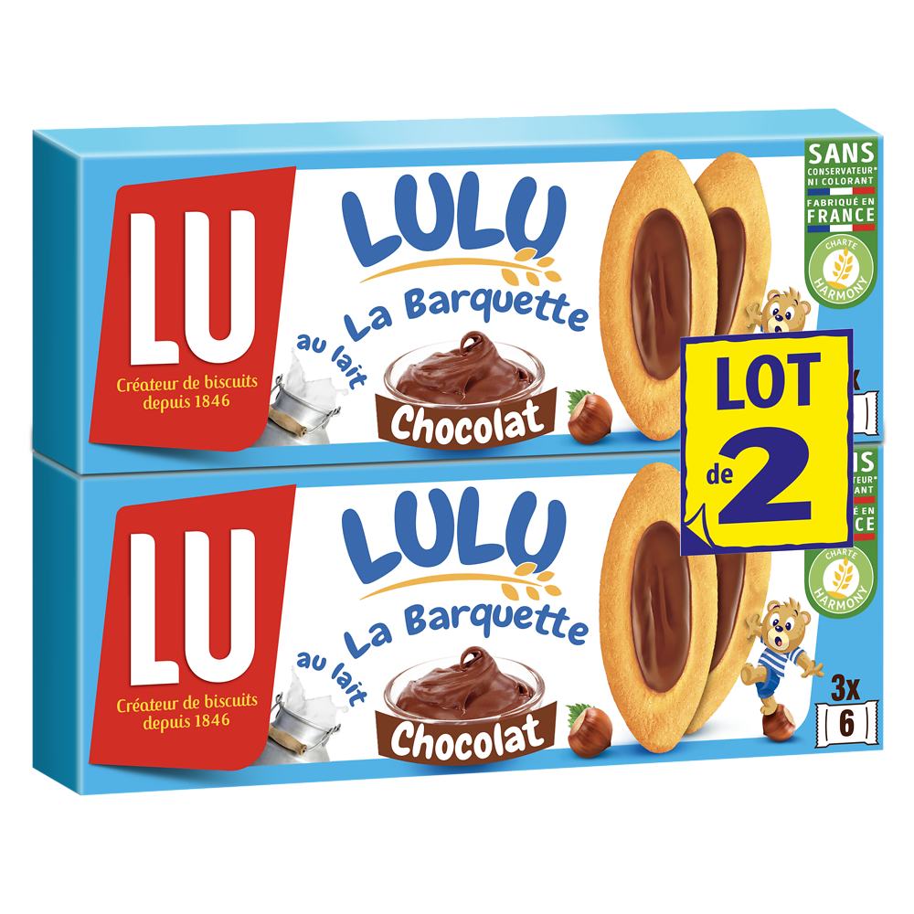 Biscuits au chocolat noisette La Barquette Lulu LU, 2 paquets de 120g