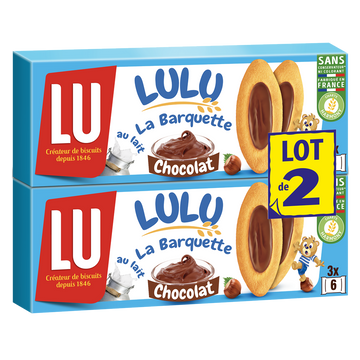Biscuits au chocolat noisette La Barquette Lulu LU, 2 paquets de 120g
