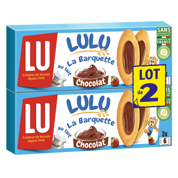 Biscuits au chocolat noisette La Barquette Lulu LU, 2 paquets de 120g