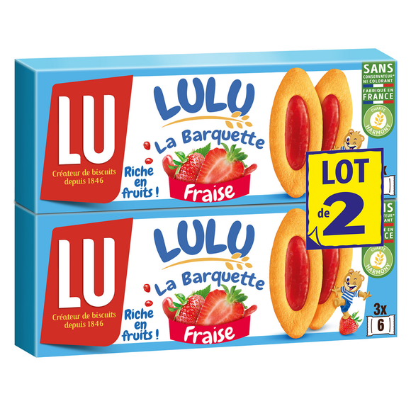 Biscuits à la fraise La Barquette Lulu LU, 2 paquets de 120g
