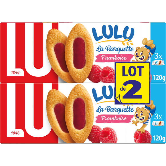 Biscuits à la framboise La Barquette Lulu LU, 2 paquets de 120g