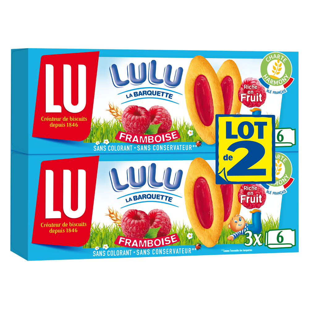 Biscuits à la framboise La Barquette Lulu LU, 2 paquets de 120g