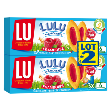 Biscuits à la framboise La Barquette Lulu LU, 2 paquets de 120g