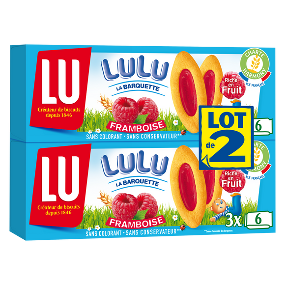 Biscuits à la framboise La Barquette Lulu LU, 2 paquets de 120g