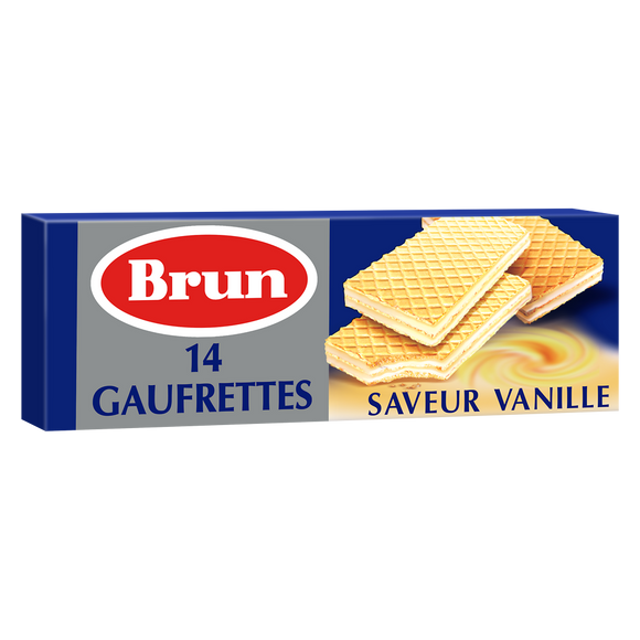 Biscuits gaufrettes fourrées saveur vanille BRUN, paquet de 146g