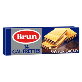 Biscuits gaufrettes fourrées saveur cacao BRUN, paquet de 146g