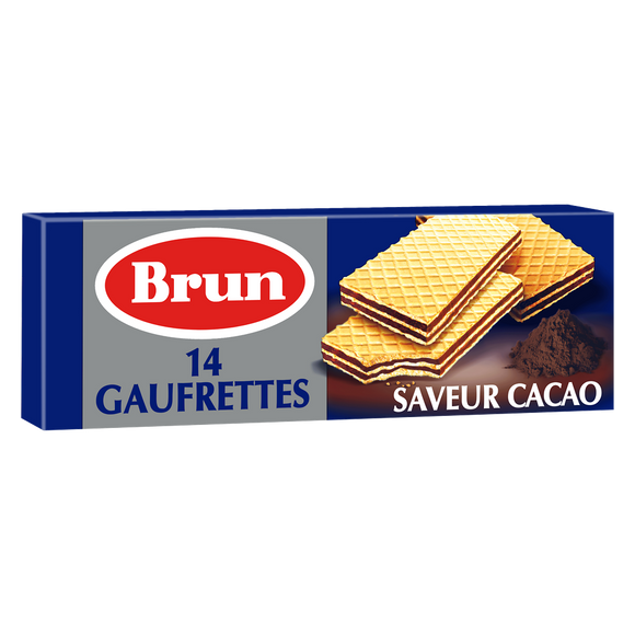 Biscuits gaufrettes fourrées saveur cacao BRUN, paquet de 146g