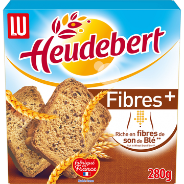 Biscottes Fibres + Céréales complètes HEUDEBERT - Paquet de 32 tranches - 280g
