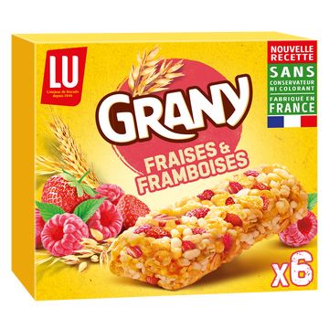 Barres de céréales aux fraises GRANY - Boite de 6 - 108g