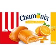 Biscuits fourrés à l'orange Chamonix LU, paquet de 250g