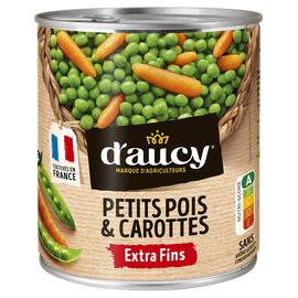 Petits pois extra fins et carottes D'AUCY, 530g