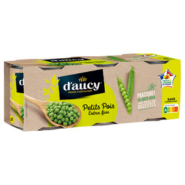 Petits pois extra fins D'AUCY - 3 Boîtes de 140g net égoutté
