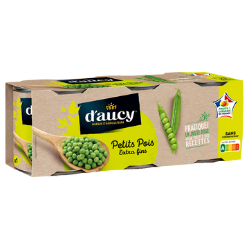 Petits pois extra fins D'AUCY - 3 Boîtes de 140g net égoutté