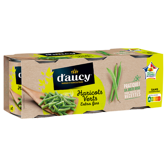 Haricots verts extra fins D'AUCY - 3 boîtes de 330g