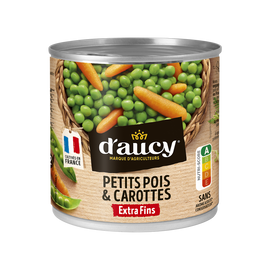 Petits pois et carottes extra-fins D'AUCY - Boîte de 265g net égoutté