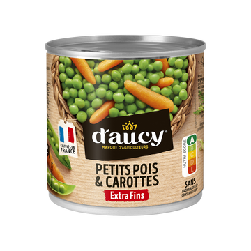 Petits pois et carottes extra-fins D'AUCY - Boîte de 265g net égoutté