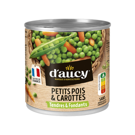 Petits pois et carottes extra tendres D'AUCY - Boîte de 265g net égoutté