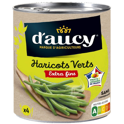Haricots verts extra-fins rangés d'AUCY boîte 4/4 440g
