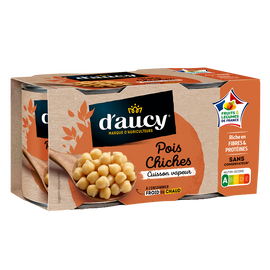 Pois chiches Cuisson vapeur D'AUCY - 2 boîtes de 130g