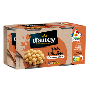 Pois chiches Cuisson vapeur D'AUCY - 2 boîtes de 130g