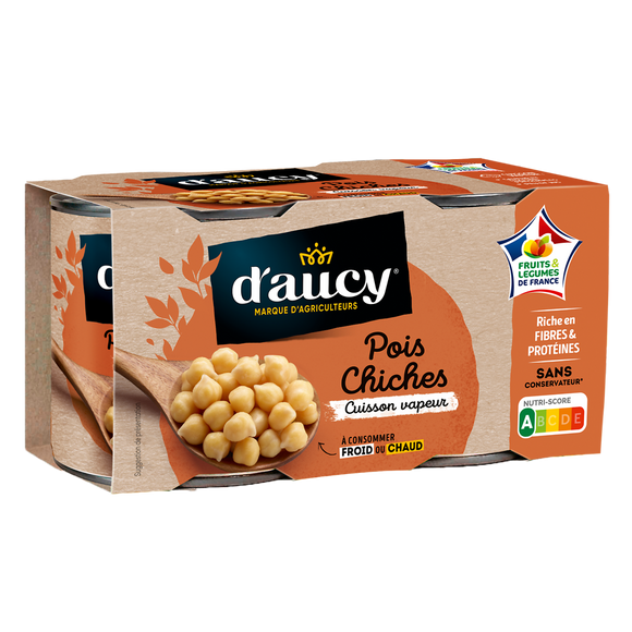 Pois chiches Cuisson vapeur D'AUCY - 2 boîtes de 130g