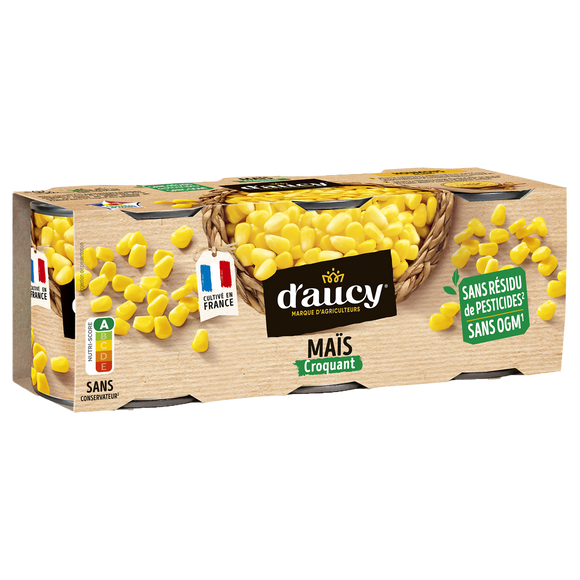 Maïs croquant sans résidu de pesticides D'AUCY - 3 boîtes de 140g
