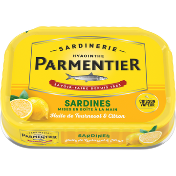 Sardine huile tournesol et citron PARMENTIER boîte 1/6 135g