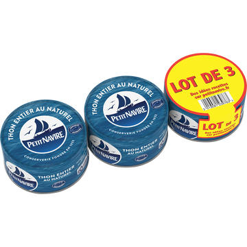 Thon entier au naturel PETIT NAVIRE démarche responsable, 3x140g