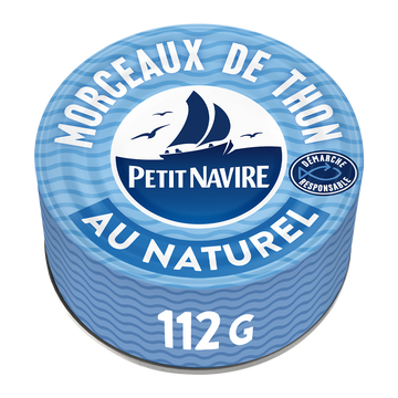 Morceaux de Thon au Naturel Démarche Responsable PETIT NAVIRE - 112gpoids net égoutté