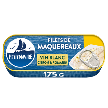 Filets de Maquereaux Vin blanc, Citron et Romarin sans arôme ajouté PETIT NAVIRE - 175g