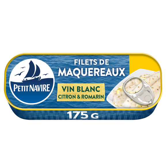 Filets de Maquereaux Vin blanc, Citron et Romarin sans arôme ajouté PETIT NAVIRE - 175g