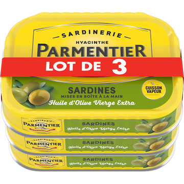 Sardines huile olive vierge PARMENTIER 3x135g