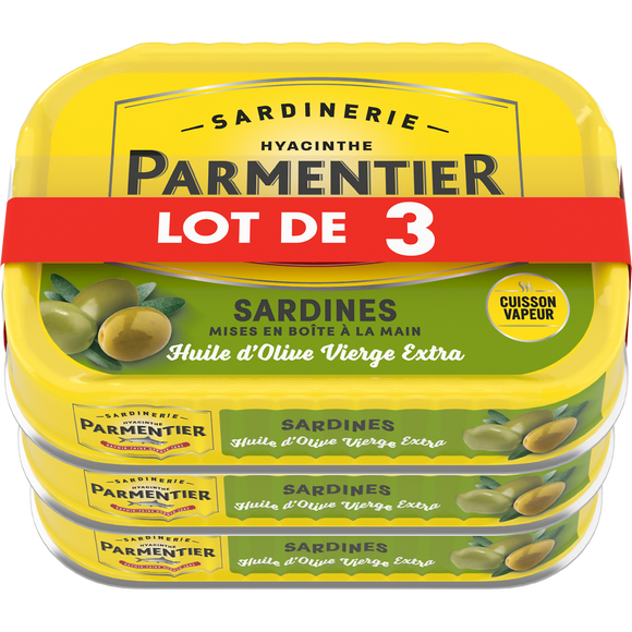 Sardines huile olive vierge PARMENTIER 3x135g
