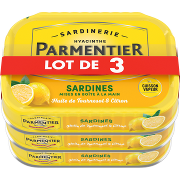 Sardines huile de tournesol et citron PARMENTIER - 3x 135g