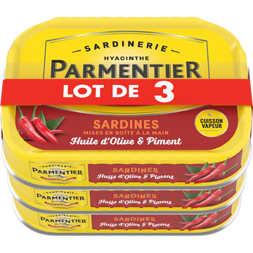 Sardine huile olive & piment PARMENTIER 3x135g