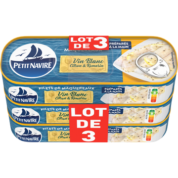 Filet maquereaux vin blanc citron / romarin PETIT NAVIRE 3x175g