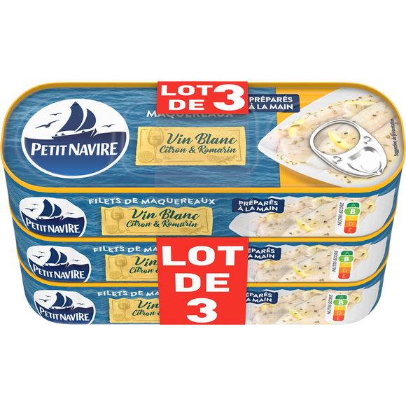 Filet maquereaux vin blanc citron / romarin PETIT NAVIRE 3x175g