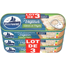 Filets de maquereaux vapeur citron thym sans arôme ajouté PETIT NAVIRE-  3x110g