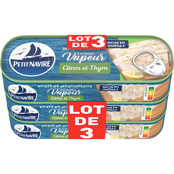 Filets de maquereaux vapeur citron thym sans arôme ajouté PETIT NAVIRE-  3x110g