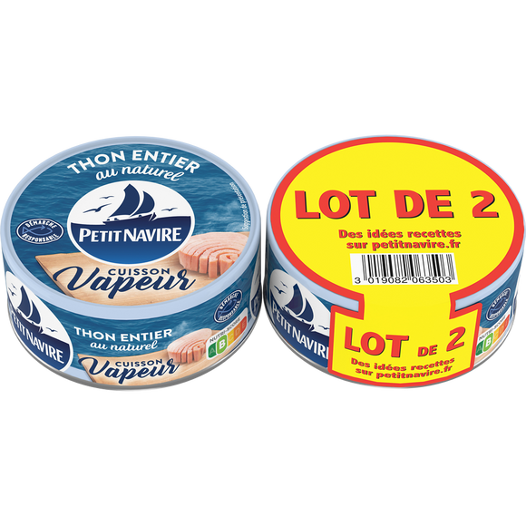 Thon entier vapeur le nature PETIT NAVIRE, 2x130g