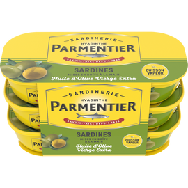 Sardines huile d'olive vierge extra PARMENTIER 3x55g "lot de 3 portions individuelles"